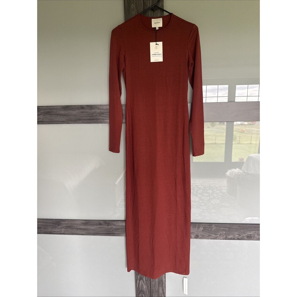 Reformation Tommie Stretch Knit Maxi Dress In Fig jam  Womens XS Long Sleeve NWT